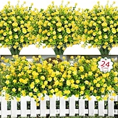  24 Bundles Artificial Flowers for Outdoors Decoration Fake Flowers UV Resistant Faux Plastic Greenery Eucalyptus Plants for Spring Summer Garden Patio Indoor Outdoor Home Decor, Multicolor
