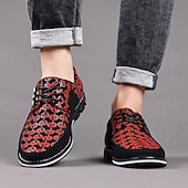 economico Scarpe Casual con Lacci-Sneakers casual da uomo nere e rosse con stampa, allacciate, leggere e comode, perfette per camminare, ideali per feste, banchetti, serate fuori e per lo stile street di tutti i giorni.