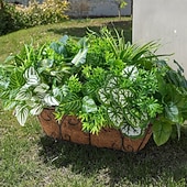 cheap Artificial Plants &amp; Greenery-20pcs Artificial Bunches Greenery Plants Fake Plastic Leaves with Stems UV Resistant Outside Faux Plants Bushes for Outdoor Patio Garden Front Porch Yard Decor