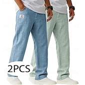 economico Classico-Per uomo Pantaloni di Lino Pantaloni Pantaloni Estivi Pantaloni Larghi Coulisse Elastico in vita Gamba Dritta Semplice Leggero Traspirante Lunghezza intera Casuale Quotidiano All'aperto Vacanza Moda
