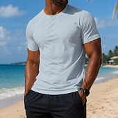 cheap Basic T shirts-Men's T Shirt Tee Top Short Sleeve Crew Neck Summer Spring Plain Casual Athletic Quick Dry Slim Plain Casual Daily Sports Light Blue Black White Top Tee for Men