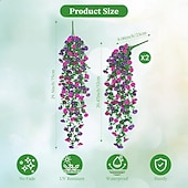 cheap Artificial Flower-2PCS UV Resistant Artificial Morning Glory Hanging Flowers, Vibrant Purple and Red-Purple Plastic Faux Flowers for Porch, Garden, Wedding and Outdoor Decor, Weatherproof and Realistic Floral Decoration