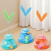 baratos Brinquedos Para Gatos-brinquedo para gato bola giratória prato de diversão para gato bastão de jogo automático para gato pena bola giratória brinquedo de torre espacial