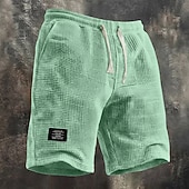 cheap Casual Shorts-Men's Waffle Shorts Summer Shorts Beach Shorts Casual Shorts Drawstring Elastic Waist Solid Color Comfort Knee Length Daily Outdoor Streetwear Vacation Fashion Black White Micro-elastic