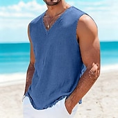  Per uomo Canotta in lino Maglietta senza maniche Senza Maniche Scollo a V Estate Semplice Moda Designer Essenziale Morbido Casuale Spiaggia Vacanza Nero Rosso Blu marino Maglietta Top per Uomo