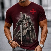  Per uomo Cavalieri Templari Croce Maglietta Manica Corta maglietta Stampa 3D Girocollo Camicia Religioso Streetwear Festa oscura Nero Borgogna Cachi Tutte le stagioni Abbigliamento S M L XL XXL XXXL