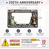 levne 250. výročí USA-Rám pamětní poznávací značky k 250. výročí, 2D plochý kovový vlastenecký design pro USA, pasuje na standardní americké poznávací značky, Zvon svobody &amp;Socha svobody, venkovní odolná vůči povětrnostním