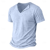 economico T-shirt in Cotone e Lino-Per uomo Maglietta Maglietta in lino Manica Corta Maniche Corte Scollo a V Primavera &amp; Estate Estate Primavera Semplice Moda Designer Essenziale Morbido Casuale Vacanza Streetwear Blu Bianco Nero