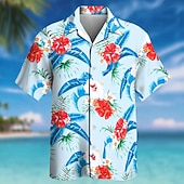 cheap Tropical Plants-Men's Floral Coconut Palm Tropical Plants Summer Hawaiian Shirt Tropical Shirts Aloha Shirt Short Sleeve Hawaiian Daily Beach Vacation Wear Summer Spring Turndown 3D Print Button Up Shirts Blue