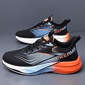 baratos Tênis de Corrida Masculinos-Tênis de corrida masculino preto e laranja - calçado esportivo leve e respirável - tênis esportivo com amortecimento para homens, ideal para corrida, treinos na academia, caminhada e atividades físicas ao ar livre.