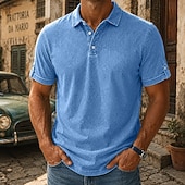 baratos Polo Clássico Masculino-Camisas Polo Masculinas SoftFade™ 100% Algodão Camisa Lavagem Ácida Casual Férias Colarinho Curto Moda Básica Lisa Texturizada Botões Vintage Verão Primavera Azul Marrom Verde Cinza