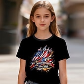 cheap Boy's 3D Funny Humor-Cotton American Independence Day Kids Girls' Black Red Printed T shirt Blouse Crew Neck Short Sleeve Casual Daily Outdoor Casual Graphic Summer