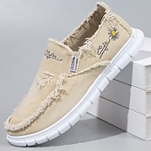 Χαμηλού Κόστους Slip-On Καθημερινά Παπούτσια-ανδρικά λευκά φθαρμένα slip-on παπούτσια – αναπνεύσιμα, ελαφριά, casual καμβατέ μοκασίνια, ξεφτισμένα street style φλατ παπούτσια για περπάτημα για το καλοκαίρι, τα ταξίδια και την καθημερινή μόδα.