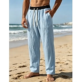 preiswerte Vakantie-Men's Linen Pants Trousers Summer Pants Beach Pants Drawstring Pocket Elastic Waist Color Block Comfort Breathable Knee Length Daily Outdoor Beach Vacation Fashion Black White Inelastic