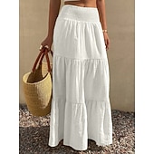 economico Gonne da Vacanza-Per donna Gonna da vacanza Bohemien Maxi Vita Alta Gonne Bianco Estate