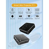 Недорогие Проекторы-Умный мини-проектор DLP на базе Android, портативный карманный проектор с поддержкой декодирования 4K. &amp;3D, встроенный аккумулятор 3000 мАч, двойной Wi-Fi 5G, Bluetooth, коррекция трапецеидальных