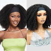 baratos Perucas capless de cabelo natural-Peruca curta bob de cabelo humano, crespa e cacheada, com faixa de cabelo, densidade de 200%, 8-16 polegadas.