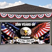 cheap Garage Door Cover-250th Years of Freedom Garage Door Cover Decoration 7x16ft American Flag Pentagram 4th of July Anniversary Backdrop Independence Day Patriotic Themed Party Banner Decor Photo Background