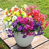  8 Bundles Artificial Flowers for Outdoors, Fake Plastic Morning Glory Petunias Plant, Faux Colorful Silk for Outside Planter Garden Front Porch Door Spring Summer Decor