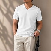 abordables camisetas basicas-Men's 100% Cotton T Shirt Short Sleeve V Neck Spring All Seasons Plain Vacation Fashion Daily V Neck Casual Daily Outdoor Black Top Tee for Men