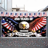 cheap Garage Door Cover-250th Years of Freedom Garage Door Cover Decoration 7x16ft American Flag Pentagram 4th of July Anniversary Backdrop Independence Day Patriotic Themed Party Banner Decor Photo Background