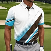 halpa Miesten golfpoolopaita-Miesten Geometrinen Golf Urheilu poolopaidat Lyhythihainen Poolopaidat Kauluspaidat Vapaa-aika Urheilu- ja treenivaatteet Arki-asut 3D-tulostus Napit Kevät kesä Sininen Laivaston sininen Oranssi