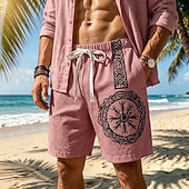 economico Vacanza-Per uomo Shorts Shorts di Lino Pantaloncini Estivi Shorts da Spiaggia Coulisse Elastico in vita Stampato Geometrico Comodità Traspirante Lunghezza al ginocchio Quotidiano All'aperto Ferie Vacanza Moda