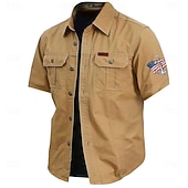 abordables camisas occidentales de los hombres-Hombre 4 de julio, 250 aniversario de Estados Unidos Ancla Bandera estadounidense Camisa de trabajo de algodón camisa occidental Camisa cargo Manga Corta ejército militar Patriótico Casual Para