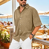 baratos camisas masculinas casuais-Camisa Casual Masculina SoftFade™ Camisa Vintage Camisa Lavagem Ácida Preta Rosa Roxa Verde Azul Profundo Manga Curta Gola Lisa Casual Dia a Dia Roupa Simples Moda Retrô Vintage Casual