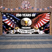 cheap Garage Door Cover-250th Years of Freedom Garage Door Cover Decoration 7x16ft American Flag Pentagram 4th of July Anniversary Backdrop Independence Day Patriotic Themed Party Banner Decor Photo Background