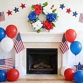 cheap Artificial Flower-Patriotic Wreath for Front Door 22 Inch 4th of July Red White and Blue Wreaths 250 Anniversary USA Outdoor Decorations America Summer Wreath with Hanger for Home Party Gift