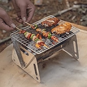 baratos Grills &amp; Outdoor Cooking-Conjunto de churrasqueira dobrável para uso externo com 2 peças, incluindo fogão a cartucho de aço inoxidável e fogão a carvão portátil, perfeito para camping, trilhas, festas no jardim, piqueniques,