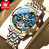 preiswerte Mechanische Uhren-Luxuriöse, automatische Herrenuhr, zweifarbiges Edelstahlgehäuse, blaues Zifferblatt im Skelett-Tourbillon-Stil, selbstaufziehende Business-Armbanduhr mit Großdatum, 24-Stunden-Anzeige, wasserdicht