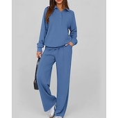 preiswerte Trainingsanzüge-Damen Pullover-Trainingsanzug-Sets 2-teiliger Trainingsanzug Lounge-Outfits  Kordelzug mit Tasche Einfarbig Sportbekleidungsset Herbst Dunkelgrau Schwarz Fitnessstudio Fitnesstraining Leger Winddicht