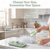 abordables Utensilios para el hielo-Bandeja para cubitos de hielo de 28/56 compartimentos con tapa y un solo botón. &amp;Contenedor, máquina para hacer cubitos de hielo de fácil extracción con cuchara &amp;Recipiente de almacenamiento, molde de