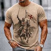  Hombre Caballo Caballeros templarios Cruz Camiseta Manga Corta Camiseta Impresión 3D Cuello Barco Camisa Religioso Diario Calle Festivos Negro Marrón Caqui Todas las Temporadas Ropa S M L XL XXL XXXL