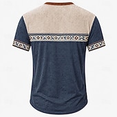 levne Vintage &amp;amp; Retro-Pánské Geometrický Americká americká vlajka Geleneksel Tričko Tričko Henley Trička Krátký rukáv Designové Základní Cikánské Ležérní Denní Venkovní Léto Jaro Jezerní modrá Světle zelená Námořnick