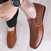 abordables Chaussures Décontractées Slip-On-Mocassins marron perforés pour homme, chaussures habillées décontractées et respirantes, style élégant et décontracté, parfaits pour la conduite, le bureau, les soirées et le quotidien professionnel.