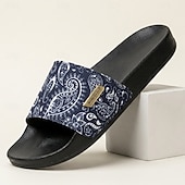 abordables Pantuflas y chanclas de hombre-Sandalias planas azules con estampado paisley para hombre, puntera abierta, ligeras y cómodas, ideales para vacaciones en la playa, en el resort, para el ocio junto a la piscina y para relajarse a diario.