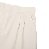  Pantalones de vestir de lino para hombre, plisados, de corte relajado – pantalones casuales ligeros de verano, de pierna ancha y corte recto, disponibles en marrón, azul marino y beige.