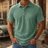 baratos Polo Clássico Masculino-Camisas Polo Masculinas SoftFade™ 100% Algodão Camisa Lavagem Ácida Casual Férias Colarinho Curto Moda Básica Lisa Texturizada Botões Vintage Verão Primavera Azul Marrom Verde Cinza