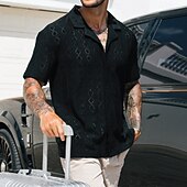 cheap Men's Smart Casual Shirts-Men's Shirt Casual Shirt Button Up Shirt Jacquard Shirt Black White Short Sleeve Plain Shirt Collar Casual Daily Buttons Clothing Apparel Elegant Fashion Casual