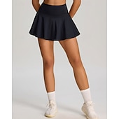 cheap Women's Skirts &amp; Skorts-Women's Solid Colored Casual Skirt Tennis Skirts with Shorts Sport Skirt Pocket High Waist Quick Dry Elastic Sweat-Wicking Breathable Tennis Golf Running Skirt Black Red Navy Blue Tennis Clothing