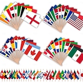  Banderas de madera de 48 países con asa para la decoración de la Copa Mundial de Fútbol, 48 banderines pequeños de tela de doble cara con asa de 30 cm para fiestas de fútbol 2026, decoración de