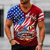 cheap Patriotic 250 T-shirts-4th of July 2026 250th Men's American US Flag T Shirt Short Sleeve T shirt 3D Print V Neck Shirt Patriotic Daily Festival Blue Black White Spring &amp; Summer Clothing Apparel S M L XL XXL XXXL