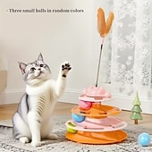 baratos Brinquedos Para Gatos-brinquedo para gato bola giratória prato de diversão para gato bastão de jogo automático para gato pena bola giratória brinquedo de torre espacial