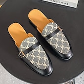 cheap Men's Clogs &amp; Mules-Men's Black and Gray Pattern Mule Loafers Double Monk Strap Slip-On Dress Shoes Fashion Statement Footwear for Stylish Men, Banquets, Parties, Prom and Night Out Wear