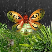 voordelige Pathway Lights &amp; Lanterns-Set van 2 hangende lantaarns op zonne-energie met vlindermotief, waterdichte metalen tuindecoratie met lichtslingers. &amp;Lente vleugels, groene vlinder solar lantaarns voor terras, tuin, veranda,