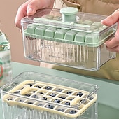 abordables Utensilios para el hielo-Bandeja para cubitos de hielo de 28/56 compartimentos con tapa y un solo botón. &amp;Contenedor, máquina para hacer cubitos de hielo de fácil extracción con cuchara &amp;Recipiente de almacenamiento, molde de