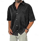 ieftine cămăși casual pentru bărbați-Tricou pentru bărbați SoftFade™ tricou casual tricou cu nasturi tricou acid wash albastru negru roz albastru marin mov cu mânecă scurtă simplu rever casual îmbrăcăminte de zi cu zi modă retro vintage